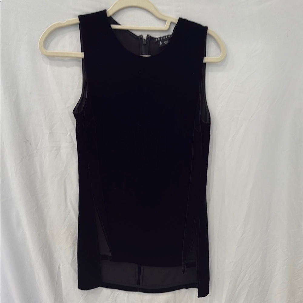 Theory Black Velvet Fitted zip Tank Top sz P/TP